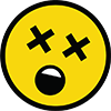 An emoji with crossed-out eyes