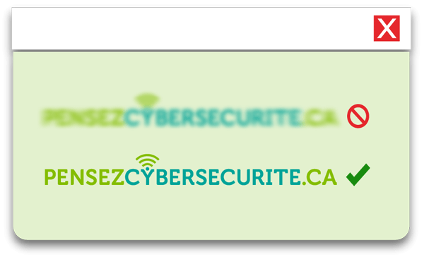 image flou du logo PensezCybersecurite.ca, avec un cercle croisé à côté, et au dessous un image net du logo PensezCybersecurite.ca
