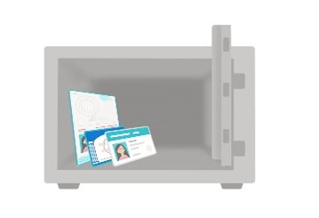 Image of a safe with personal identification documents inside