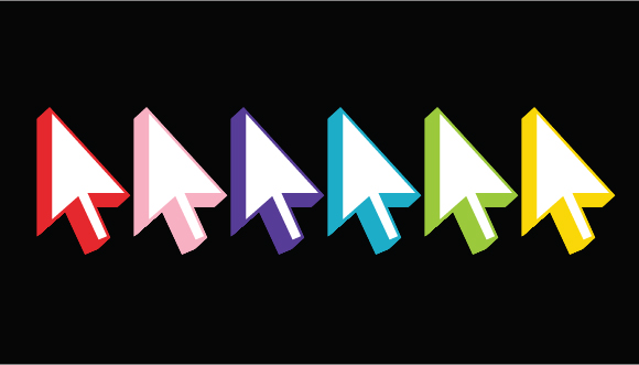 "six colourful cursor arrows"