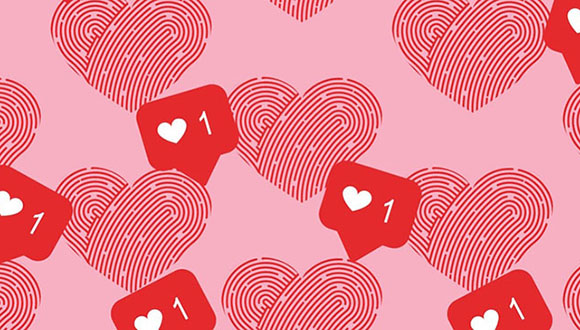 "des empreintes digitales en forme de coeur, avec des notifications de coeurs"