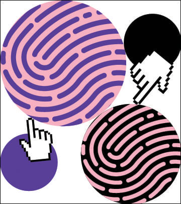 circles with fingerprints and cursor hands
