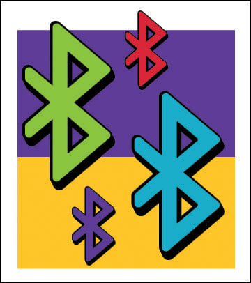 "four colourful Bluetooth symbols"