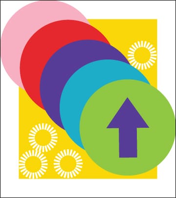 "a series of coloured circles with an arrow and update circles"